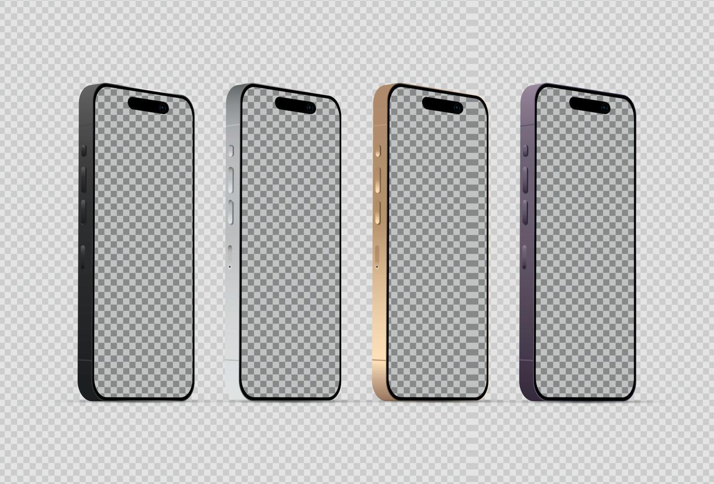 modello 4 pz moderno smartphone telefoni nel diverso colori, modelli per pubblicità - vettore