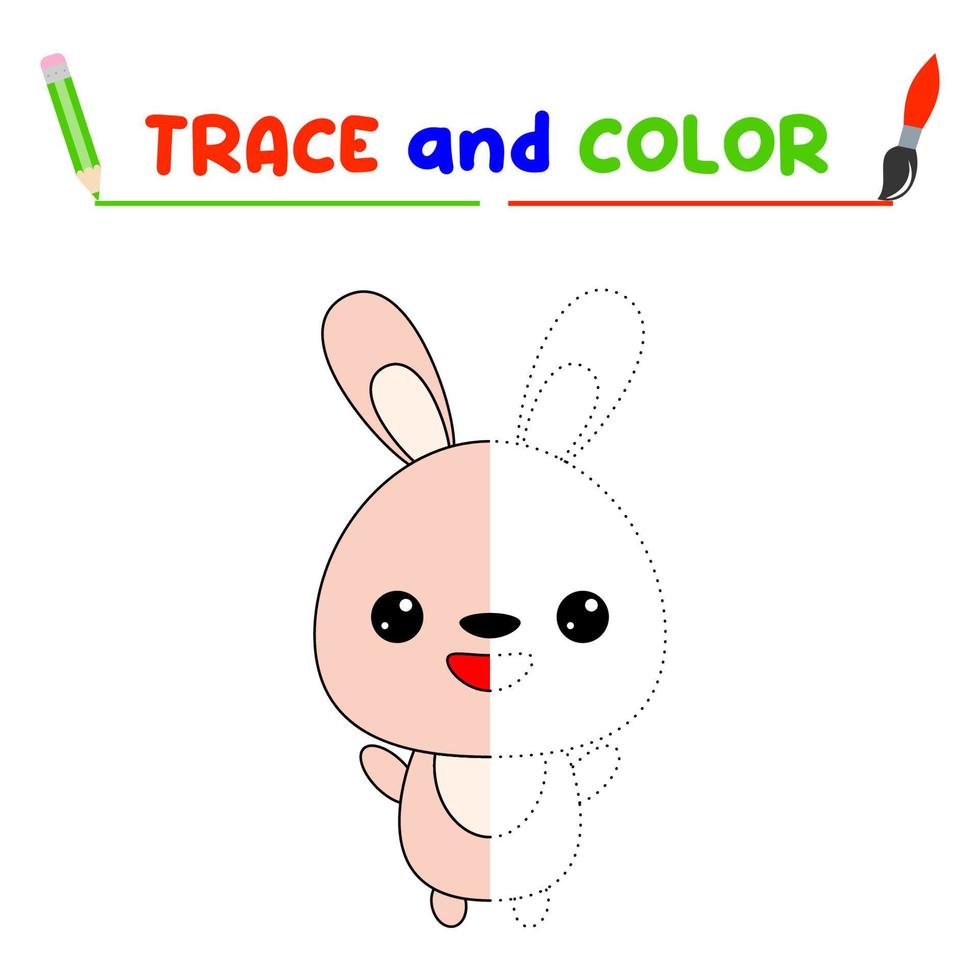 tracciare e colore il animale. un' formazione foglio per prescolastico bambini.educativo compiti per bambini.coniglio colorazione libro vettore