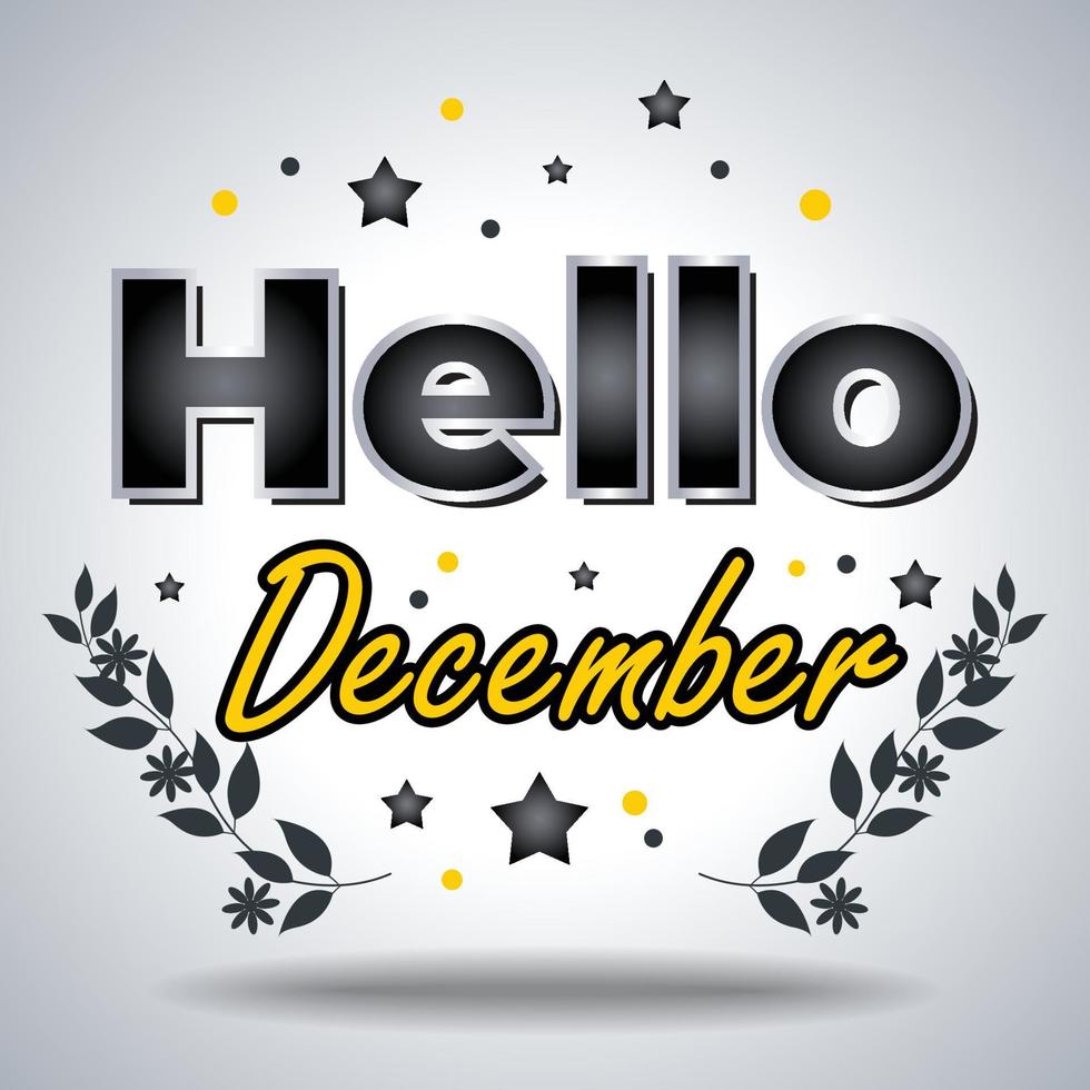 Ciao dicembre. design per carte, striscione, manifesto vettore