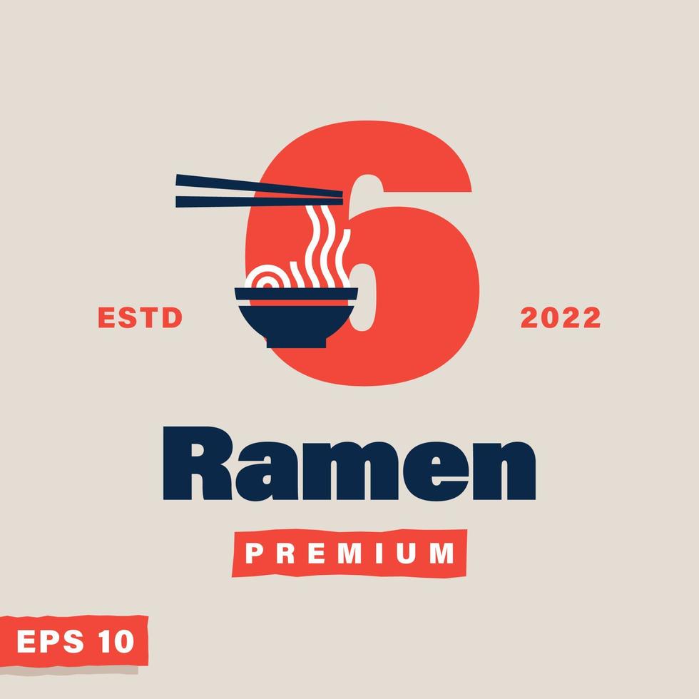 ramen numerico 6 logo vettore