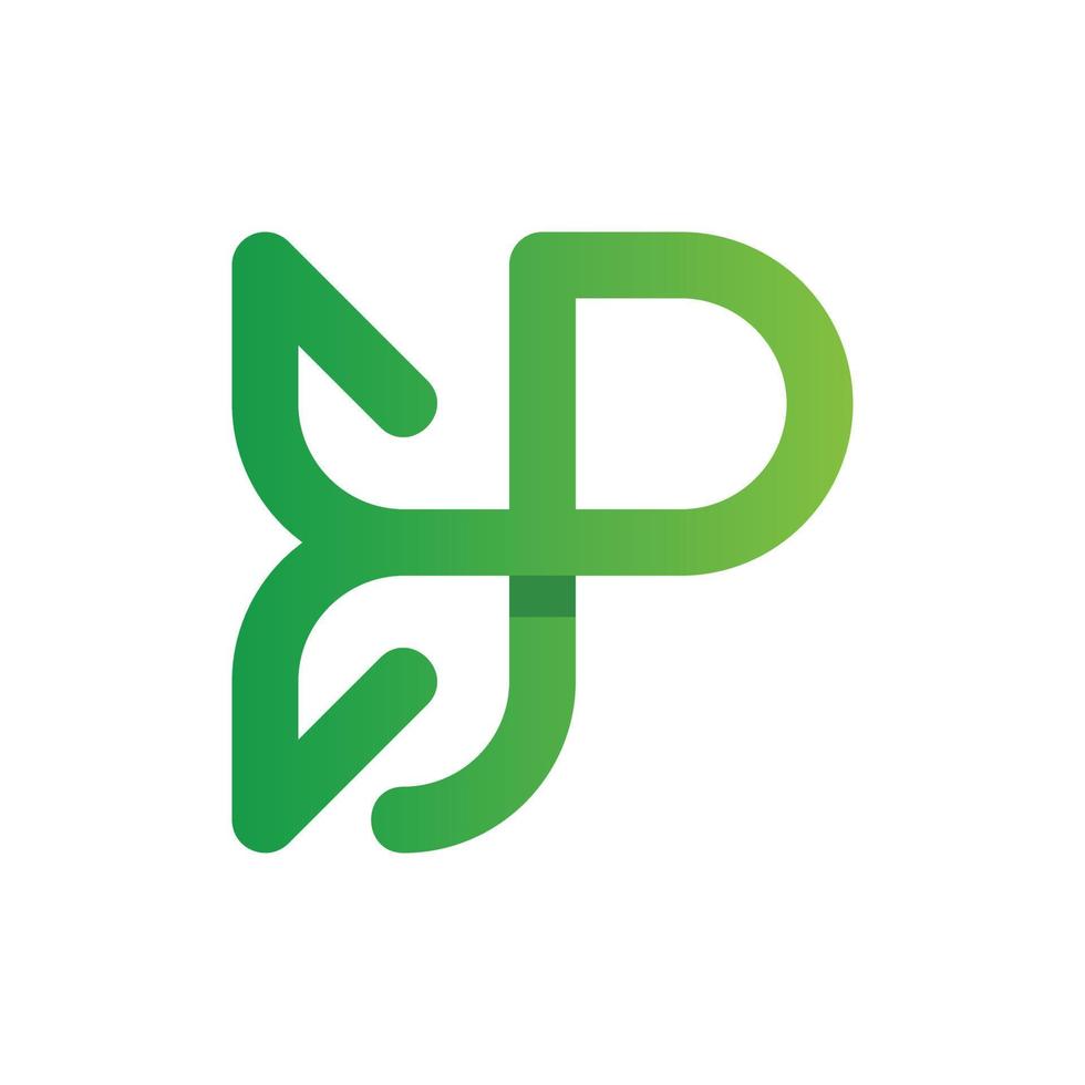 lettera p foglia linea natura ecologia logo vettore