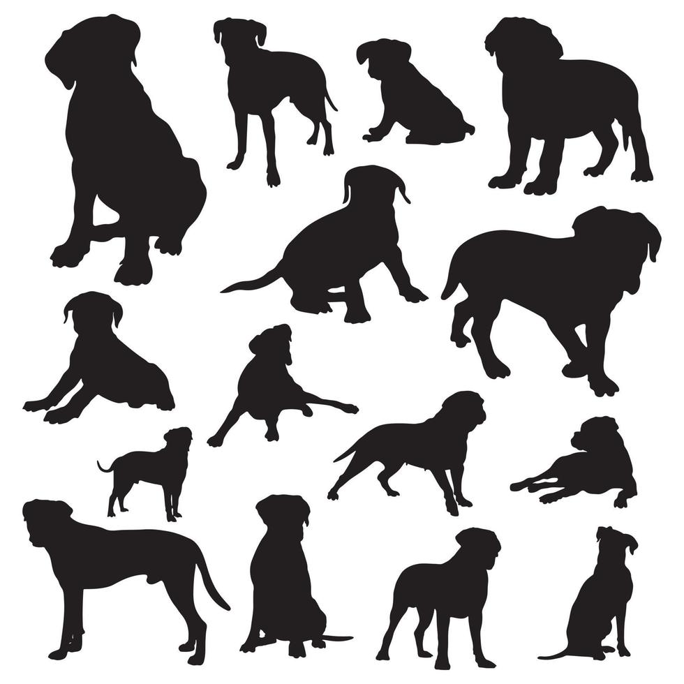 pugile cane sagome, pugile cane animale silhouette collezione. vettore