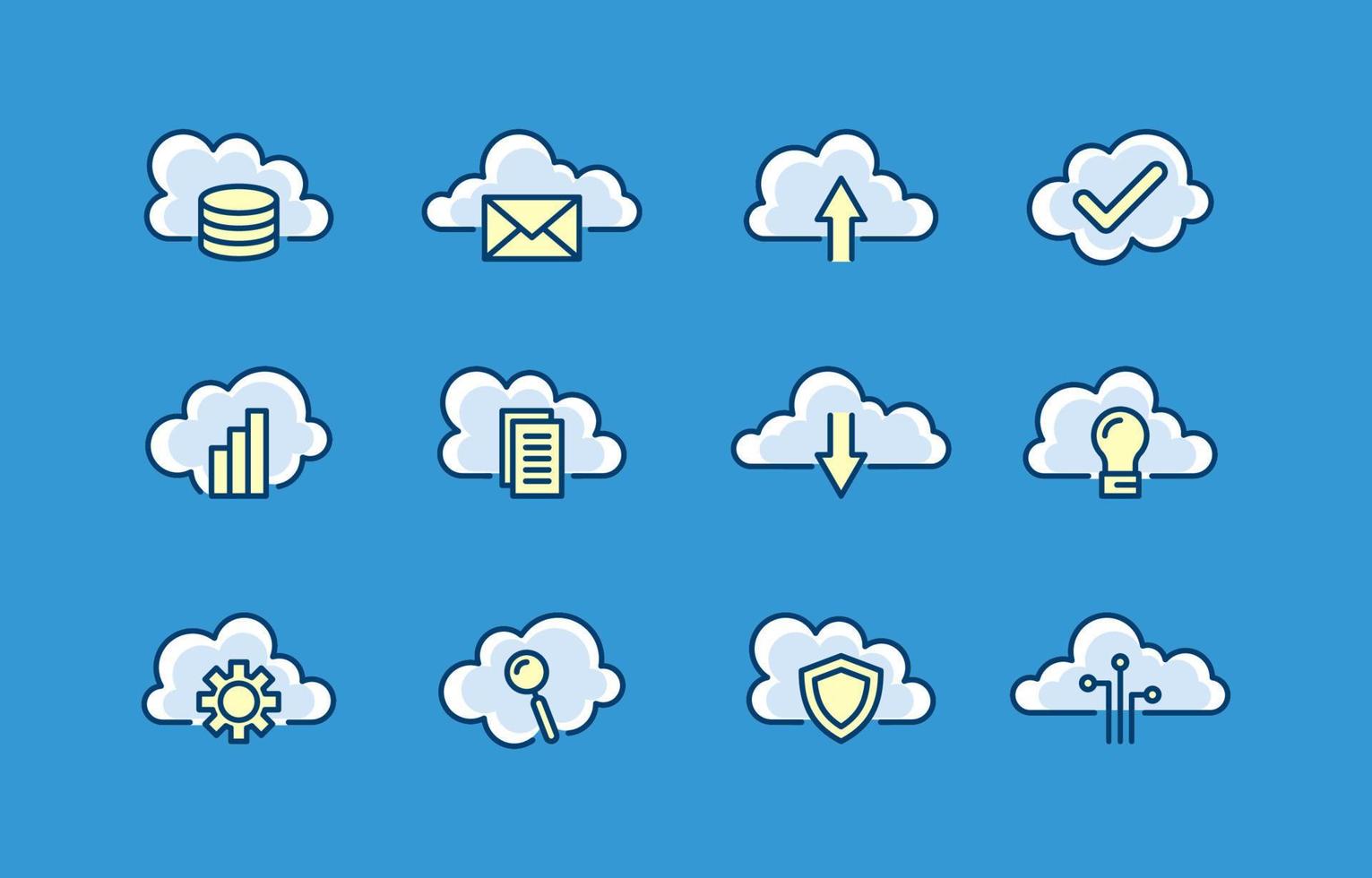 schema stile nube tecnologia piatto icona impostato vettore