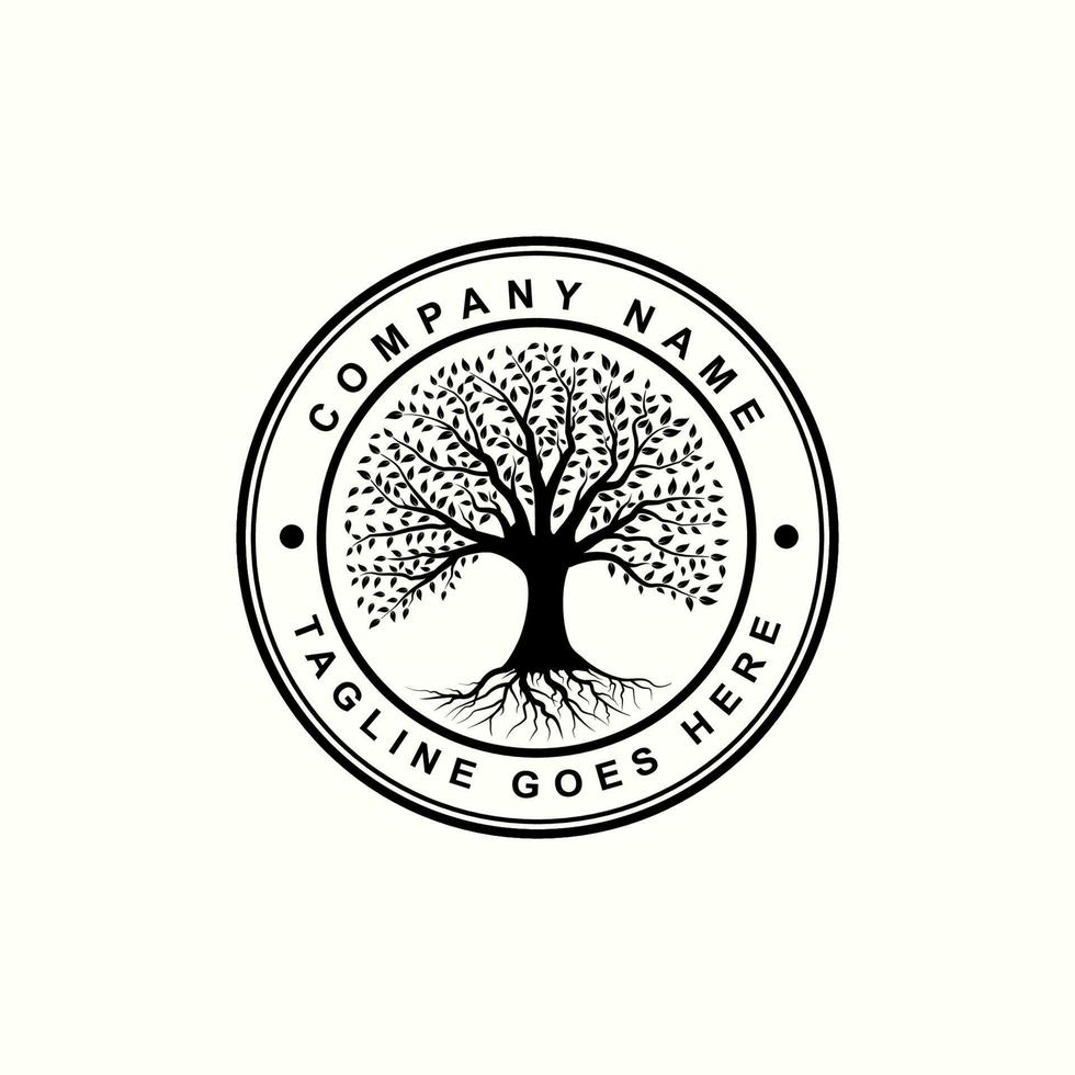 quercia albero logo disegno, albero vettore cerchio forma. albero di vita logo design ispirazione