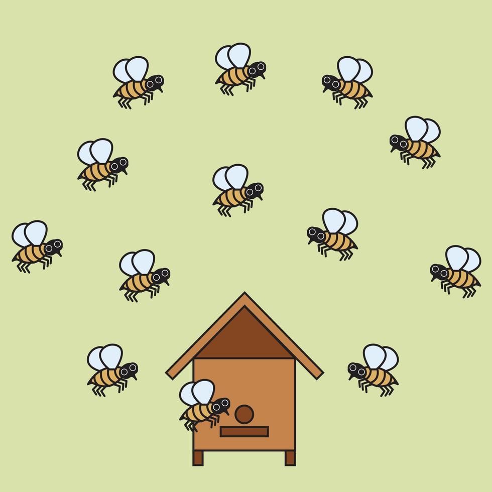 alveare con api nel cartone animato stile. vettore illustrazione isolato su leggero verde sfondo.