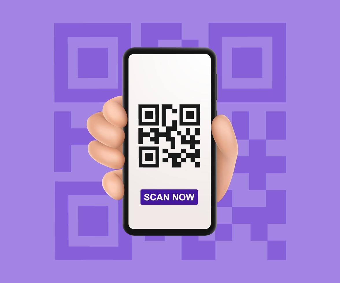 qr codice scansione servizio striscione. 3d mano con smartphone scansioni qr codice. modello design per sito web, atterraggio pagina, ui, sociale media. vettore illustrazione