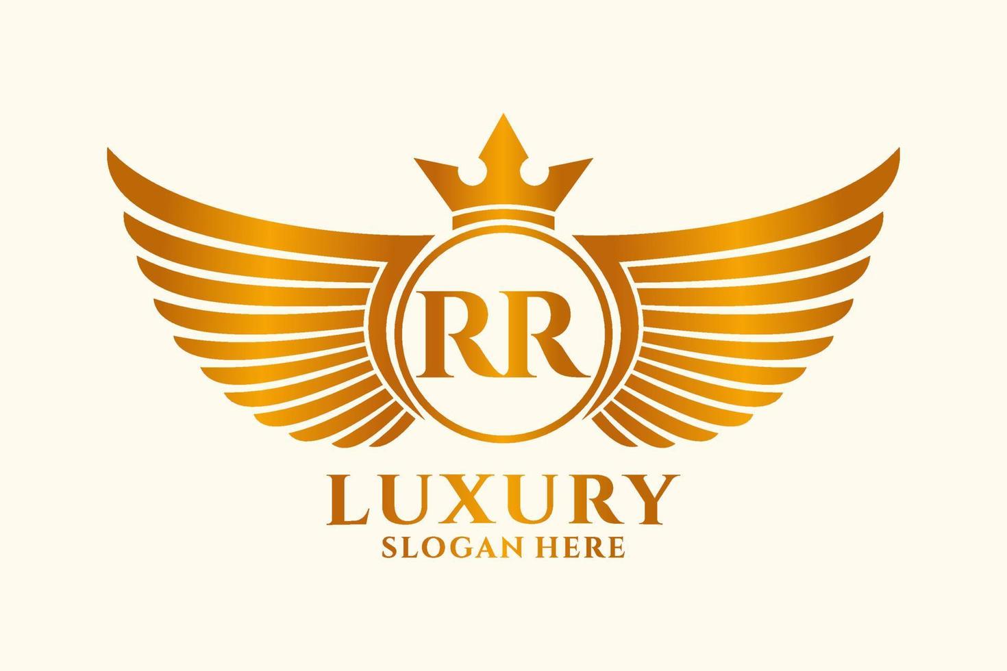 lusso reale ala lettera rr cresta oro colore logo vettore, vittoria logo, cresta logo, ala logo, vettore logo modello.