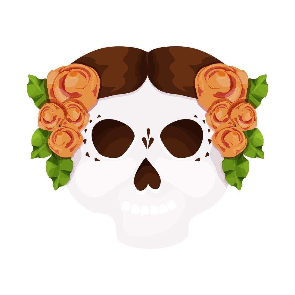 morto giorno, cranio decorato con tradizionale fiori, maschera, Halloween celebrazione nel cartone animato stile isolato su bianca sfondo. vettore illustrazione