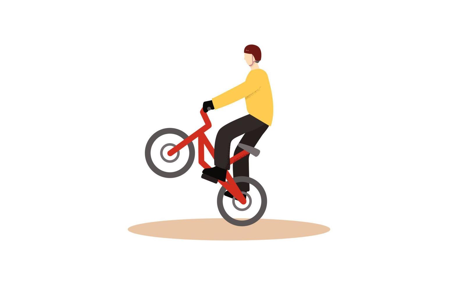 un' tipo nel un' casco su un' rosso bmx bicicletta. urbano arte di estremo gli sport, da corsa, acrobazie su il strade e strade. freestyle stile velocità e divertimento. vento grafica vettore