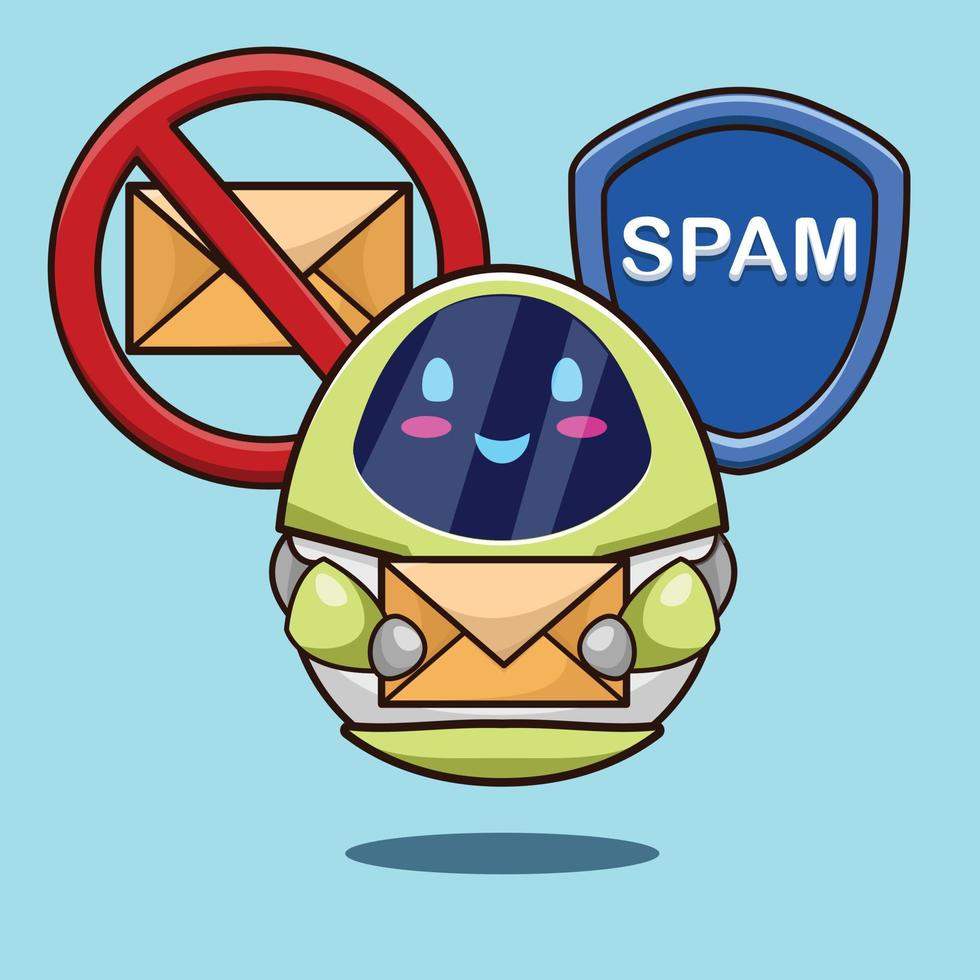 anti spam robot nel cartone animato stile design concetto vettore