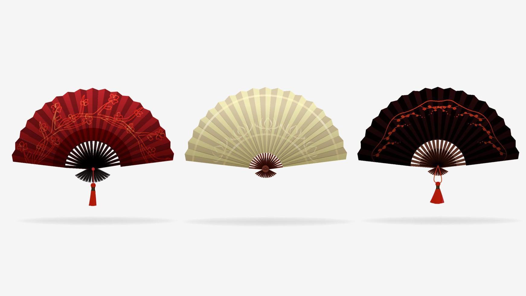 asiatico elegante fan. Cinese, giapponese bellissimo fan nel rosso, bianca e nero colori. colorato illustrazione di orientale moda.tradizionale Festival simbolo. vettore