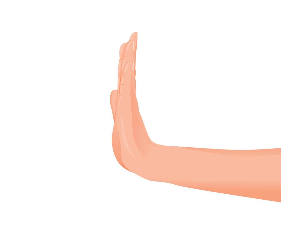 vettore design di un' mano proibire, fermarsi. grafico arte vettore di un' palma mostrando bandire, isolamento, fermare. fatto nel cartone animato stile per stampa, striscioni, loghi su un isolato bianca backgroun