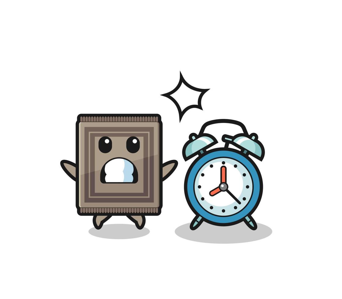 cartone animato illustrazione di tappeto è sorpreso con un' gigante allarme orologio vettore