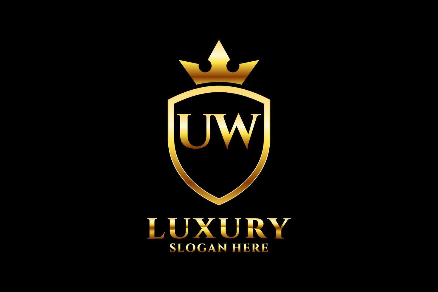 iniziale uw elegante lusso monogramma logo o distintivo modello con pergamene e reale corona - Perfetto per lussuoso il branding progetti vettore