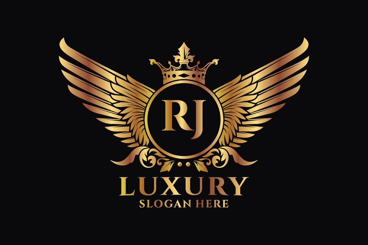 lusso reale ala lettera rj cresta oro colore logo vettore, vittoria logo, cresta logo, ala logo, vettore logo modello.