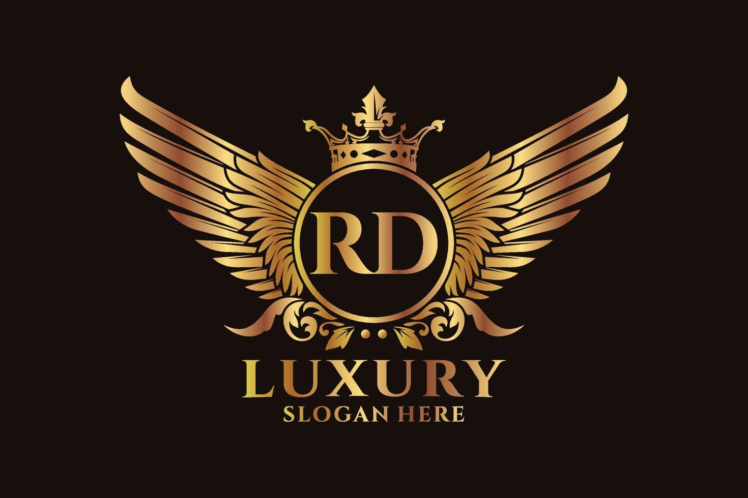 lusso reale ala lettera rd cresta oro colore logo vettore, vittoria logo, cresta logo, ala logo, vettore logo modello.