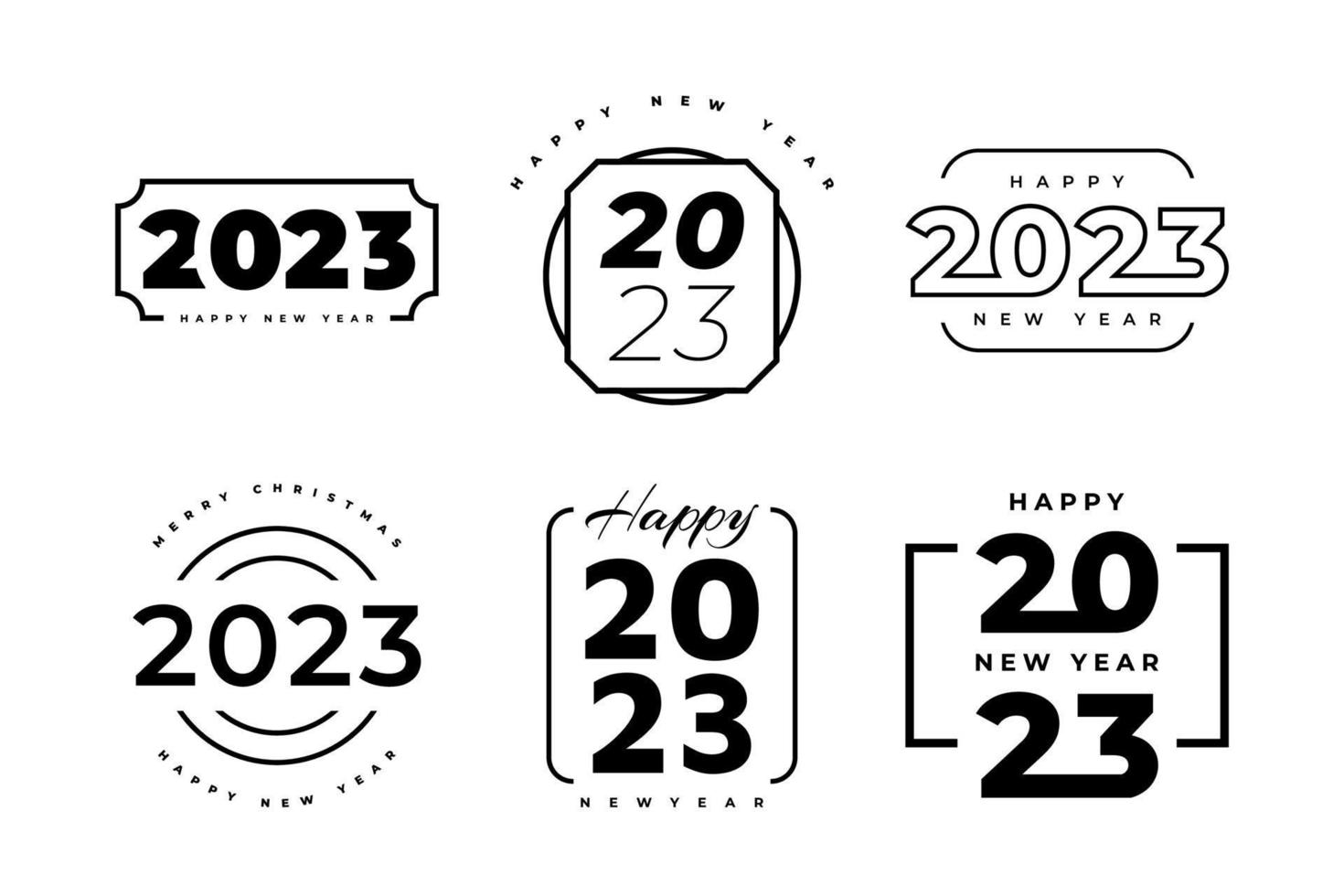 impostato di 2023 contento nuovo anno logo testo design. 2023 contento nuovo anno simbolo isolato su bianca sfondo. utilizzabile per etichetta, calendario design o celebrazione carta vettore