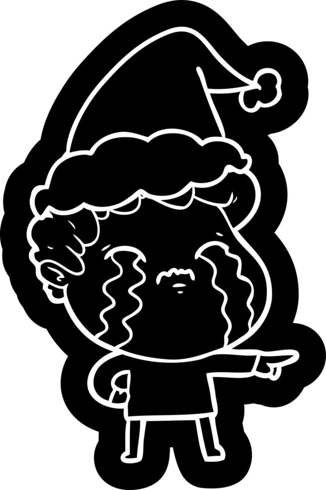 icona del fumetto di un uomo che piange indossando il cappello di Babbo Natale vettore