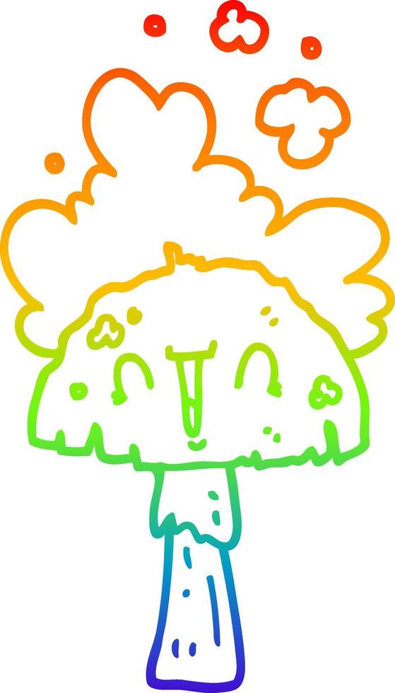 fungo del fumetto di disegno a tratteggio sfumato arcobaleno con nuvola di spoor vettore