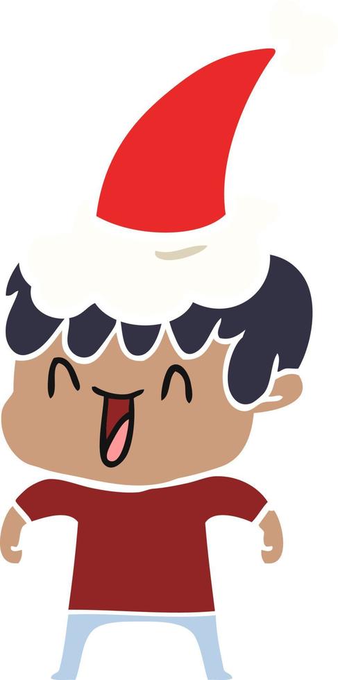 illustrazione a colori piatta di un ragazzo che ride che indossa il cappello di Babbo Natale vettore