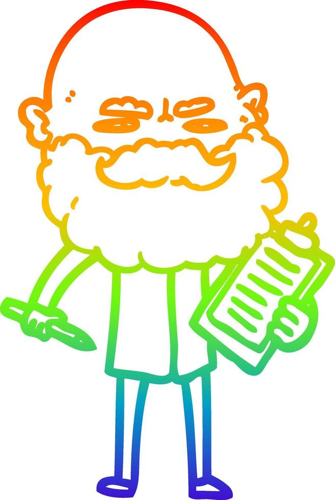 arcobaleno gradiente linea disegno uomo cartone animato con barba accigliata vettore