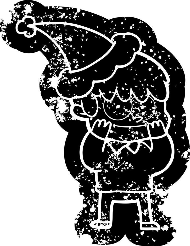 felice cartone animato icona angosciata di un uomo che indossa il cappello di Babbo Natale vettore