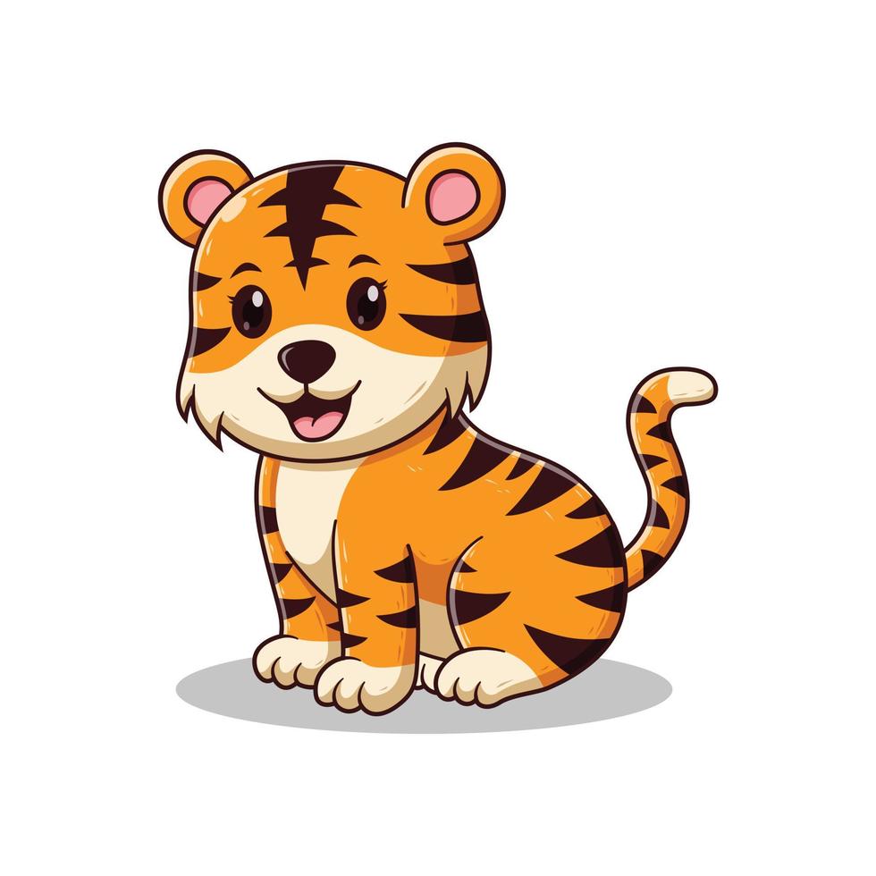 carino tigre seduta cartone animato. animale icona concetto. piatto cartone animato stile. adatto per ragnatela atterraggio pagina, striscione, volantino, etichetta, carta vettore
