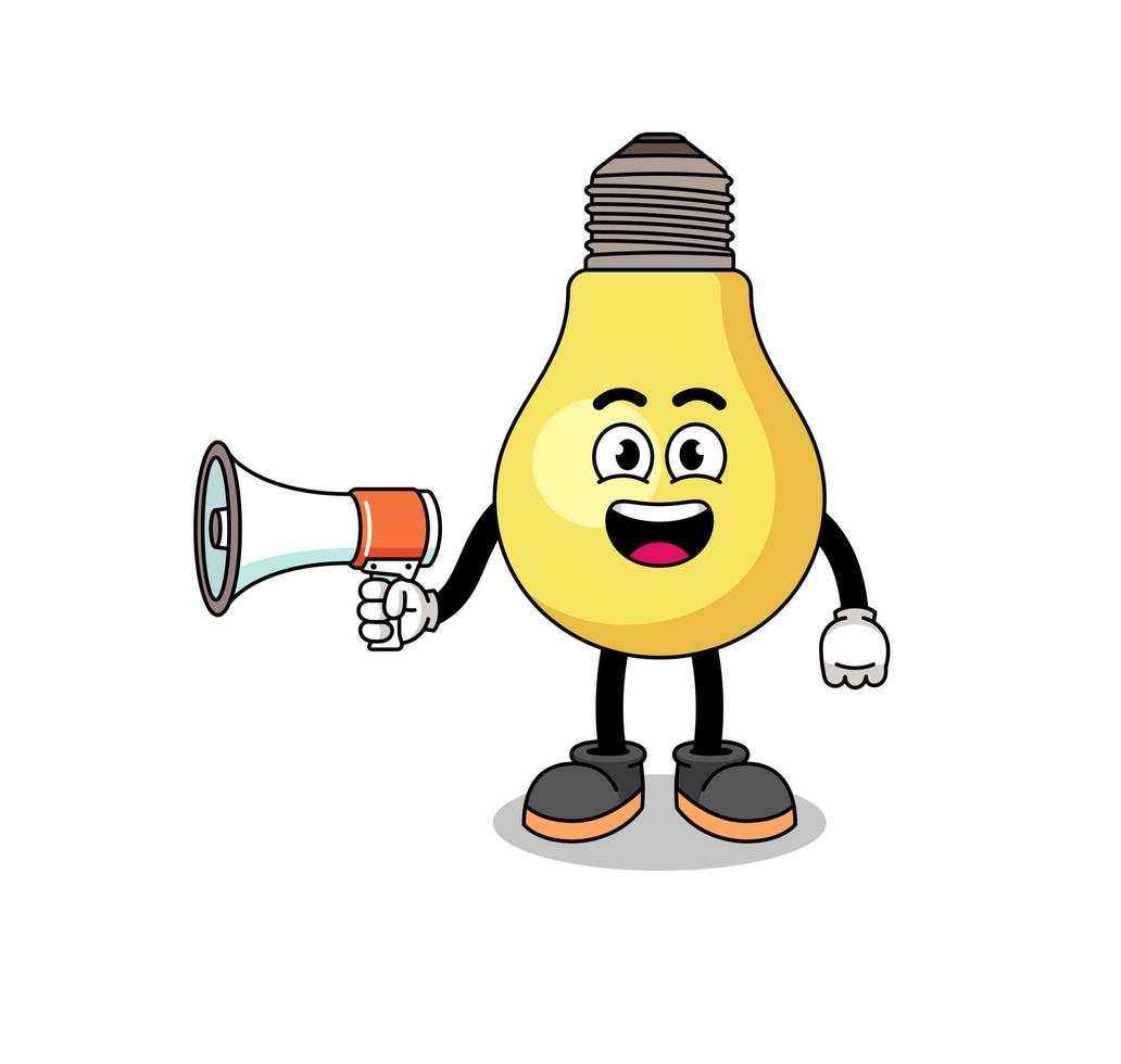leggero lampadina cartone animato illustrazione Tenere megafono vettore