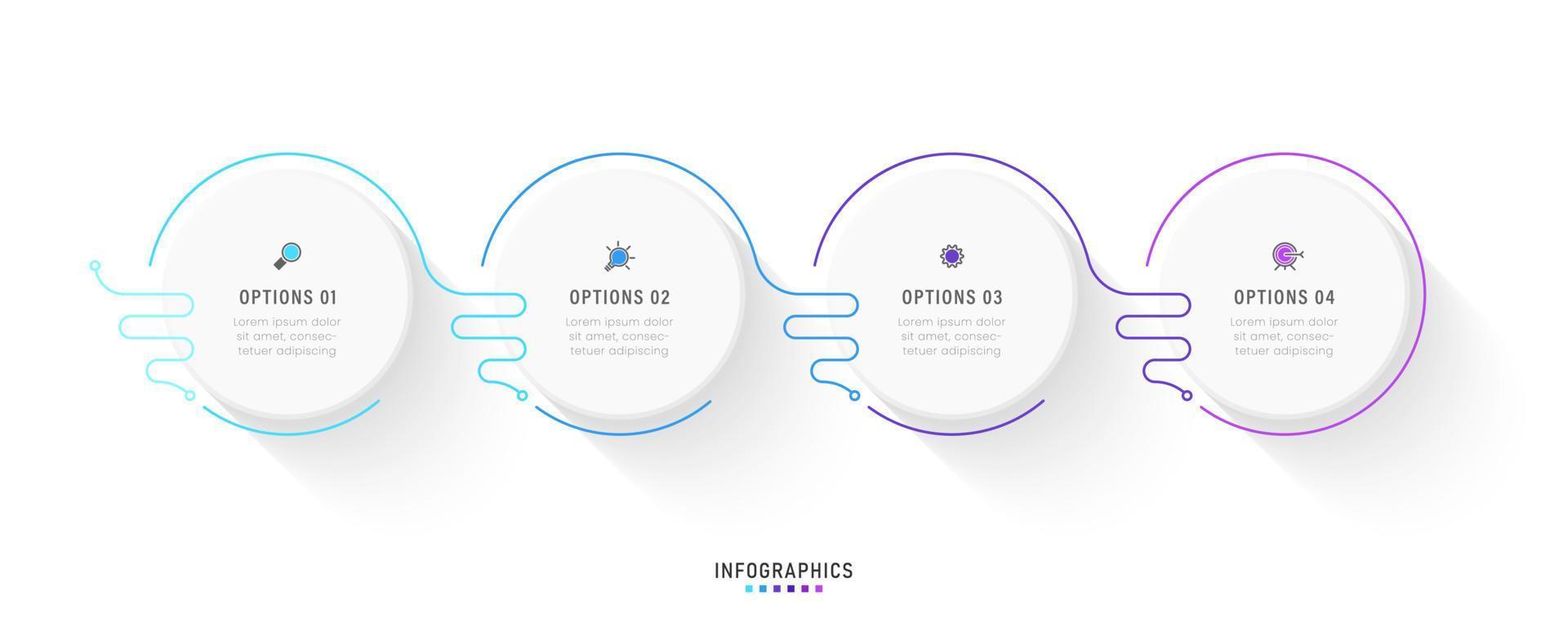 modello di progettazione di etichetta infografica vettoriale con icone e 4 opzioni o passaggi. può essere utilizzato per diagramma di processo, presentazioni, layout del flusso di lavoro, banner, diagramma di flusso, grafico informativo.