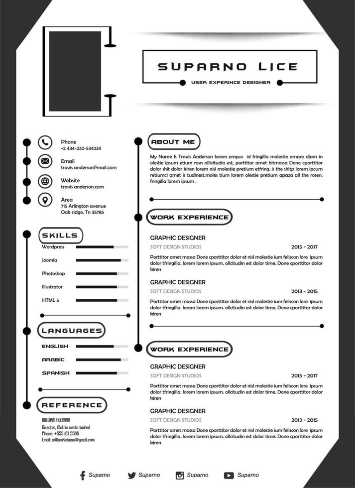 minimalista curriculum vitae o CV modello vettore