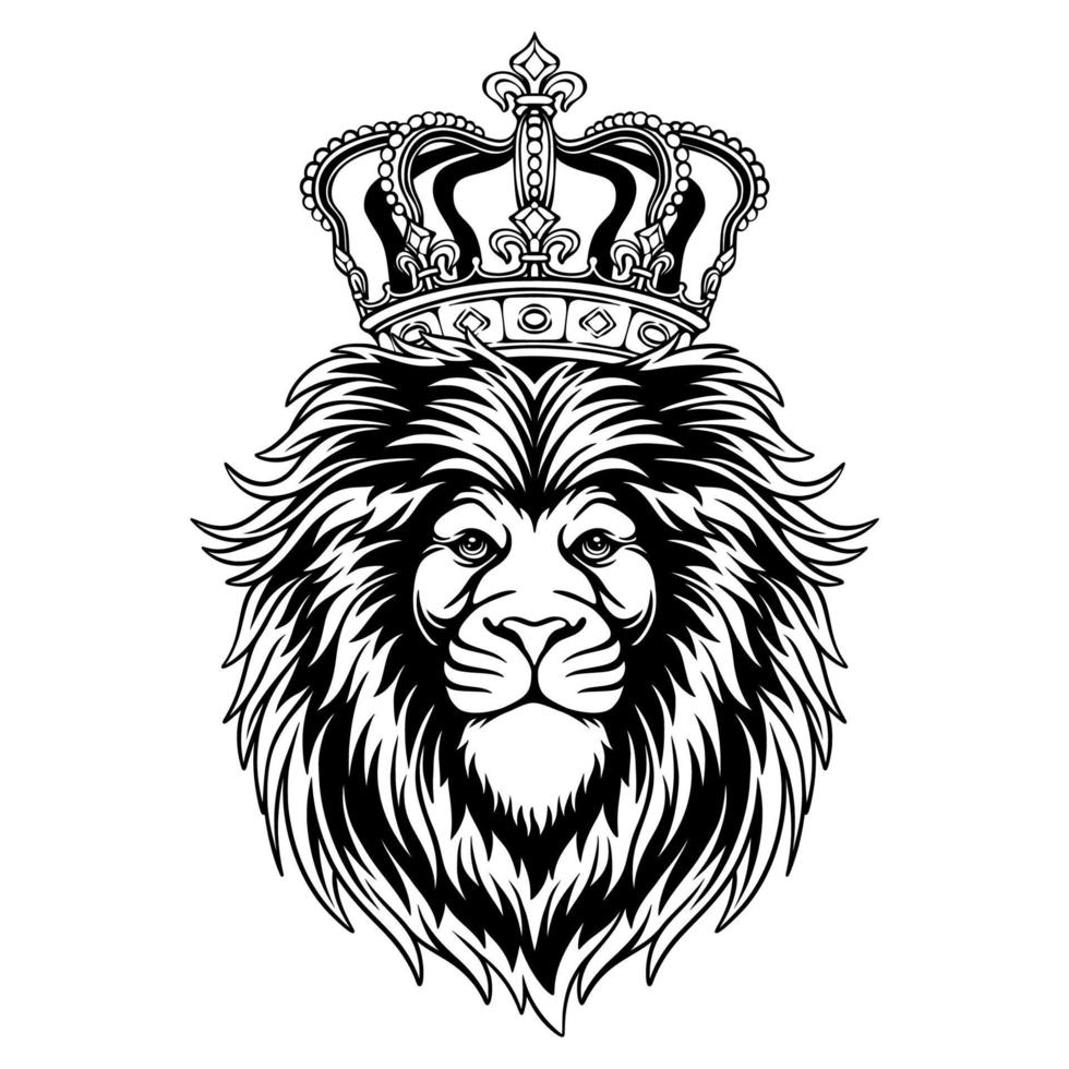 vettore illustrazione leone testa con del re corona nero e bianca design