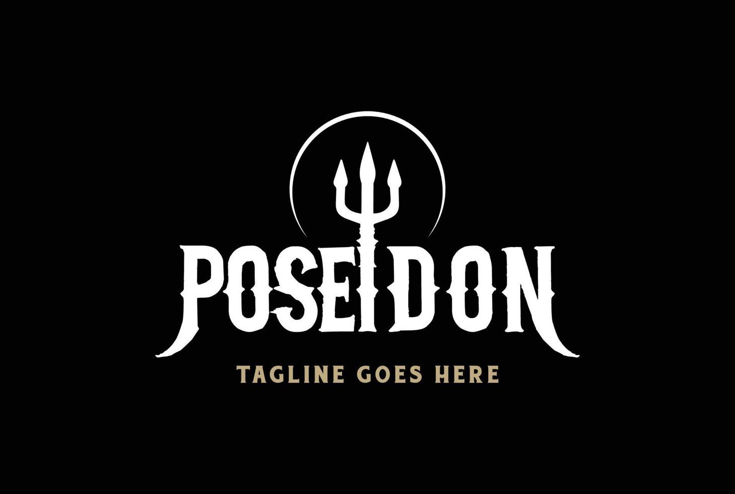 Vintage ▾ retrò tridente poseidon testo parola genere font lettering calligrafia logo design vettore