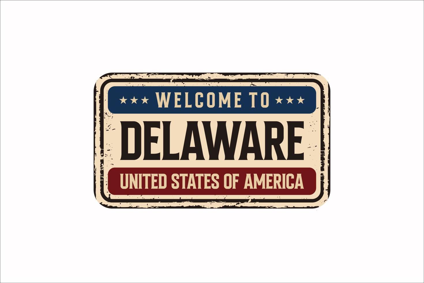 benvenuto per Delaware Vintage ▾ arrugginito licenza piatto su un' bianca sfondo, vettore illustrazione