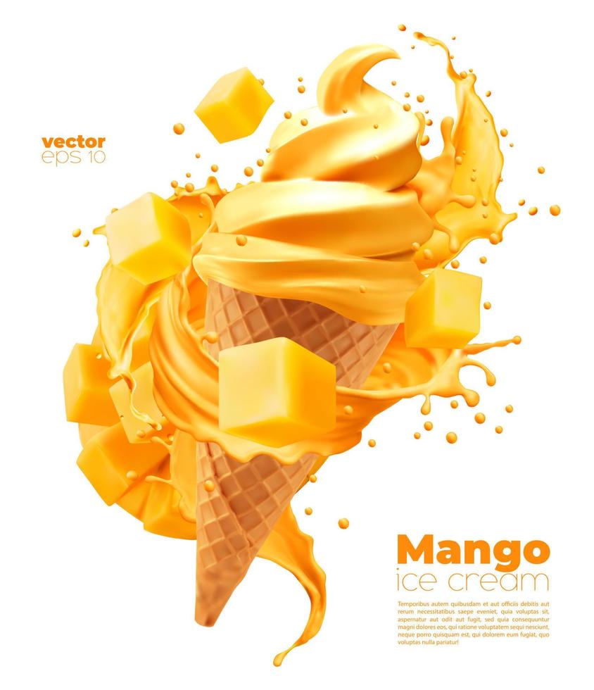 isolato Mango morbido ghiaccio crema cono con spruzzo vettore