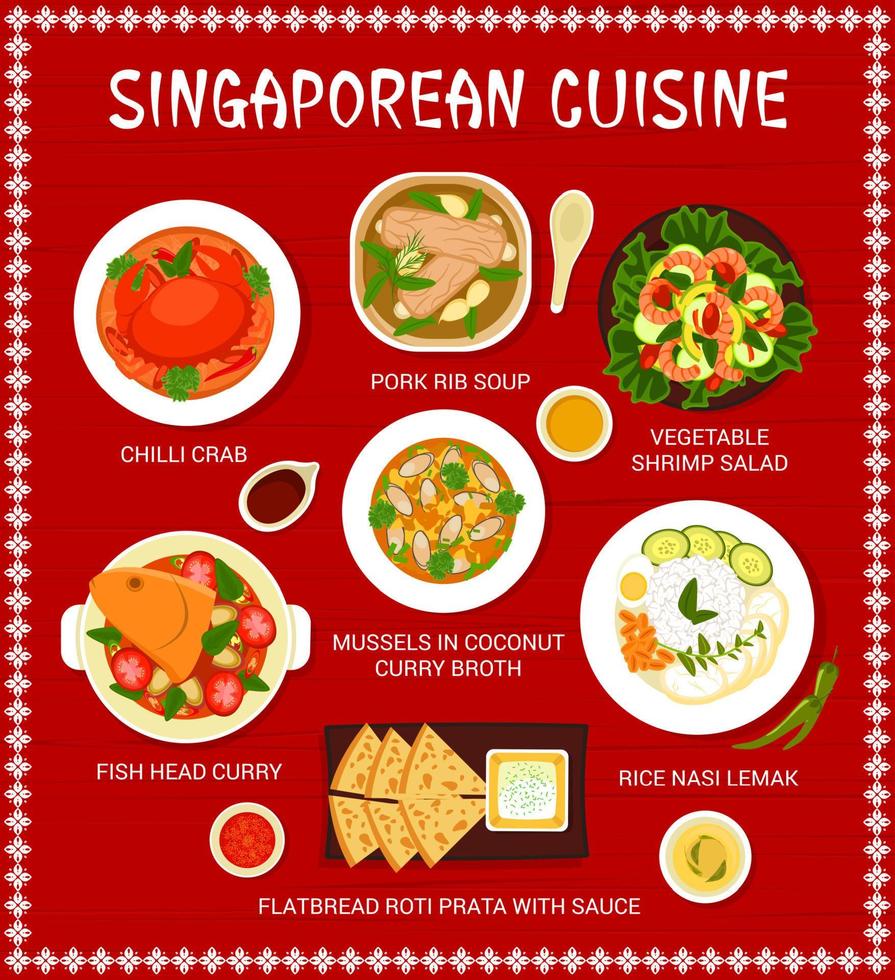 singaporean cucina cibo menù design modello vettore