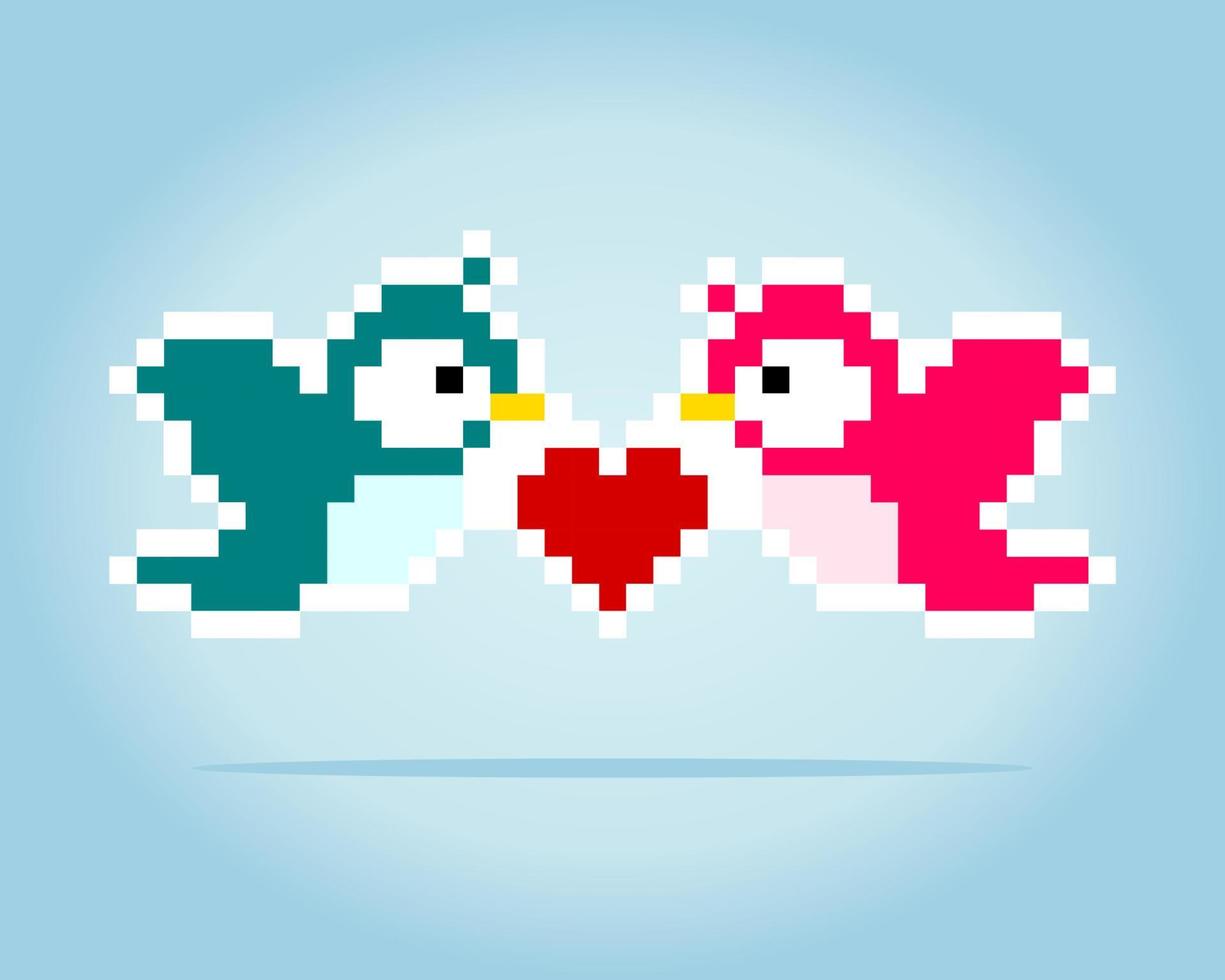 pixel 8 bit due uccelli. risorse di gioco animale nell'illustrazione vettoriale. vettore
