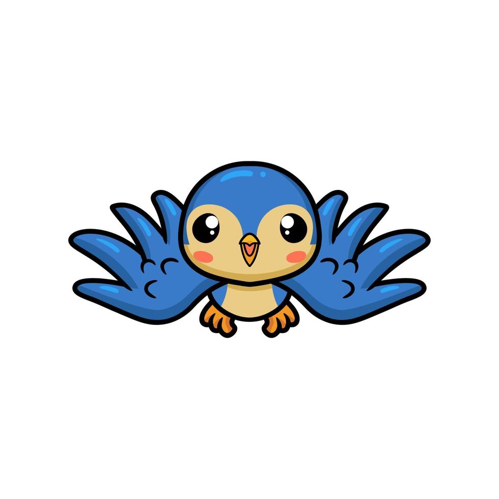 carino poco blu uccello cartone animato volante vettore