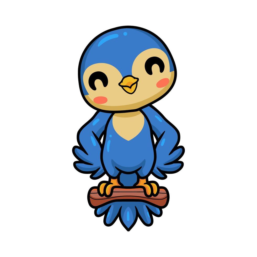 carino poco blu uccello cartone animato su albero vettore