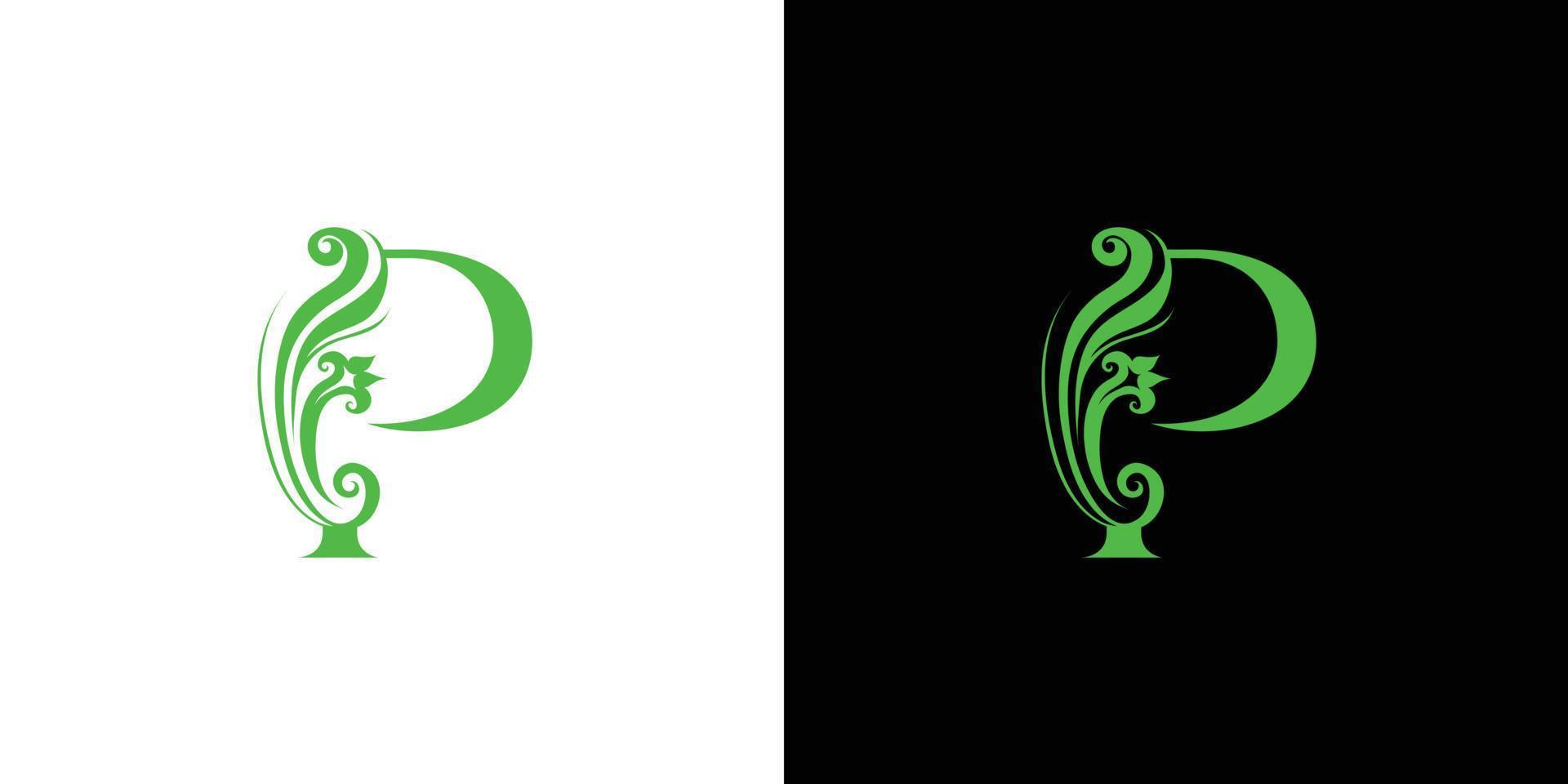 moderno e naturale lettera p iniziali logo design vettore