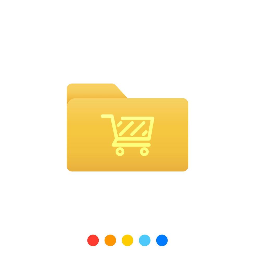 piatto cartella design elemento con shopping carrello simbolo, cartella icona, vettore e illustrazione.