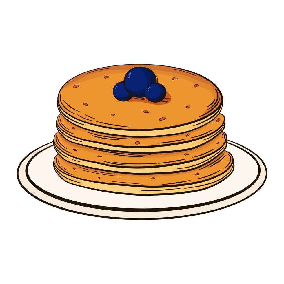 pila di Pancakes con frutti di bosco su piatto nel retrò stile isolato su bianca sfondo per menù design vettore