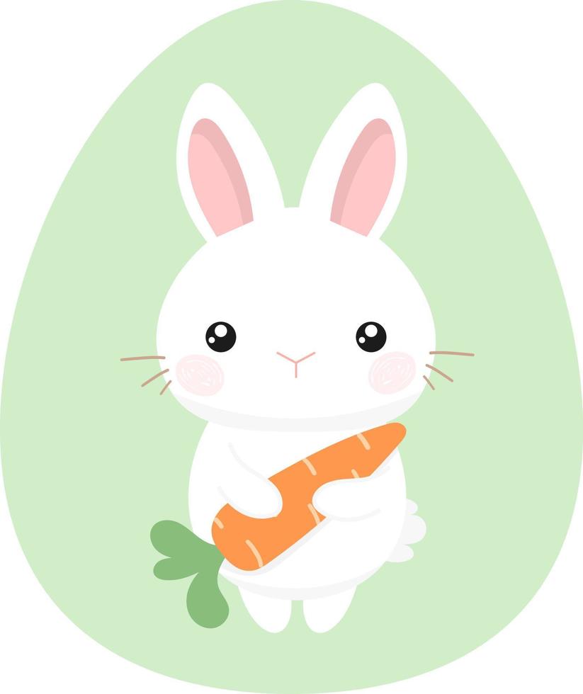 bianca cartone animato Pasqua coniglietto con carota. vettore illustrazione