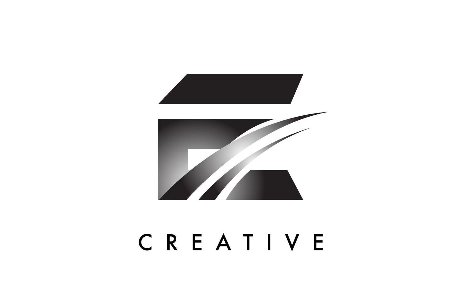 lettera e logo design vettore con curvo swoosh Linee e creativo Guarda