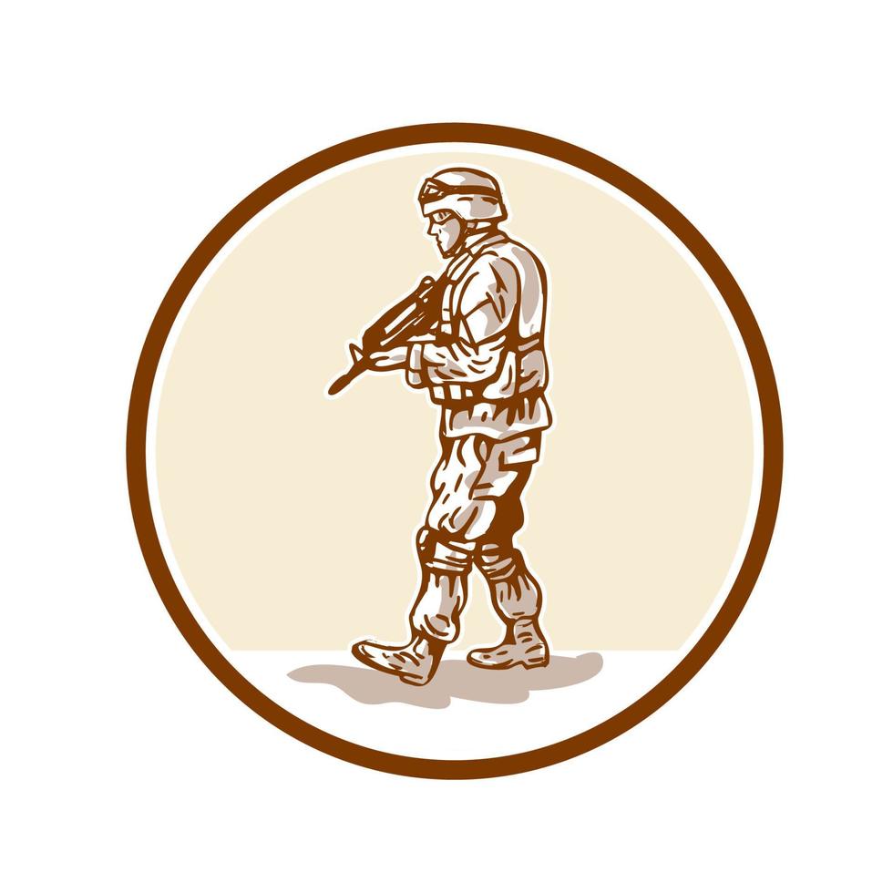 americano soldato fucile a piedi cerchio cartone animato vettore
