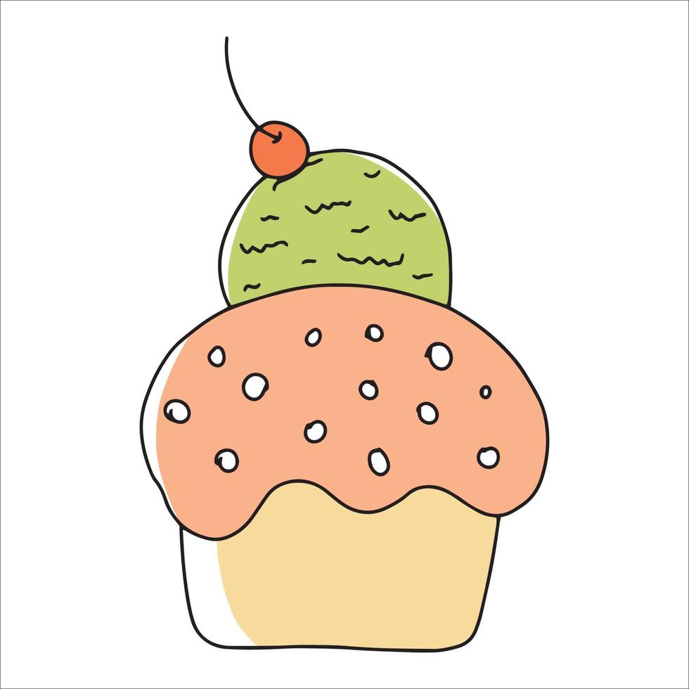 illustrazione vettoriale di gelato nello stile di un gelato dolce doodle.hand disegnato. Isolato su uno sfondo bianco