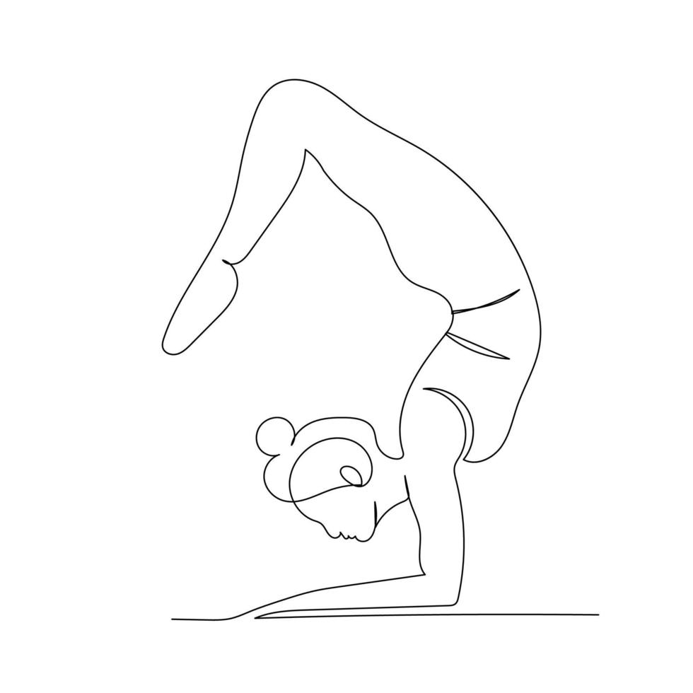 continuo linea disegno di donna fare esercizio yoga. minimalismo arte. vettore