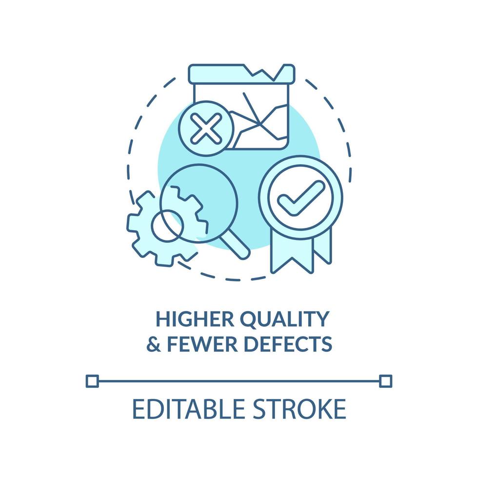 più alto qualità e meno difetti turchese concetto icona. vantaggio di un pezzo flusso astratto idea magro linea illustrazione. isolato schema disegno. modificabile ictus. vettore