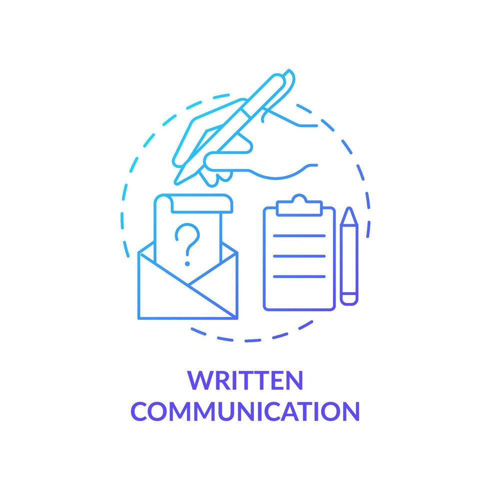 scritto comunicazione blu pendenza concetto icona. interazione genere astratto idea magro linea illustrazione. attività commerciale lettere e messaggi. isolato schema disegno. vettore