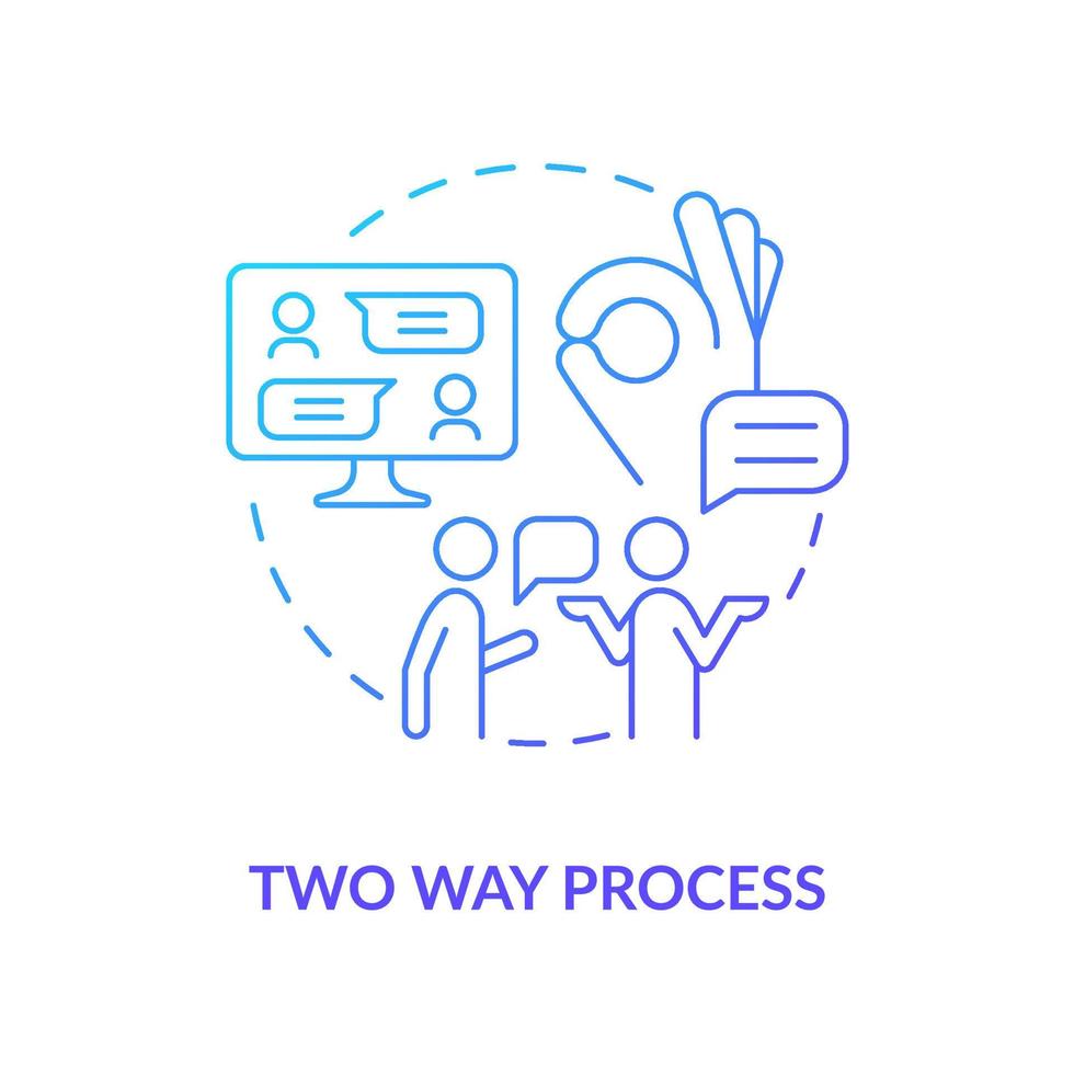 Due modo processi blu pendenza concetto icona. comunicazione aspetto astratto idea magro linea illustrazione. ascolta per ogni Altro. trattativa. isolato schema disegno. vettore