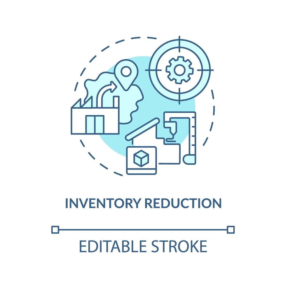 inventario riduzione turchese concetto icona. vantaggio di un pezzo flusso astratto idea magro linea illustrazione. isolato schema disegno. modificabile ictus. vettore